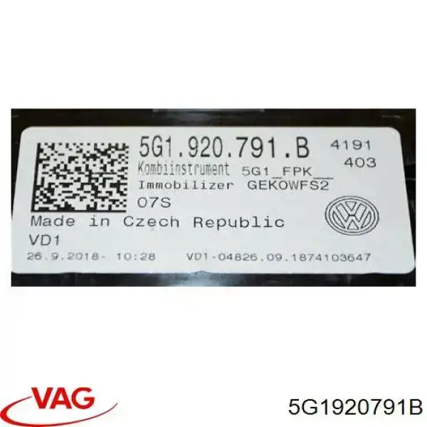 5G1920791B VAG Щиток приладів