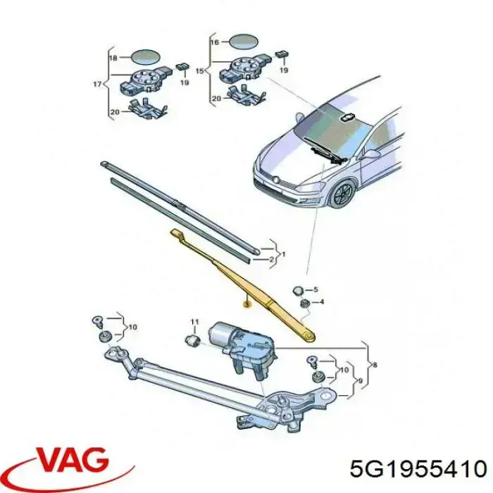 Ричаг склоочисника VAG 5G1955410 ціна, від 19.00 USD