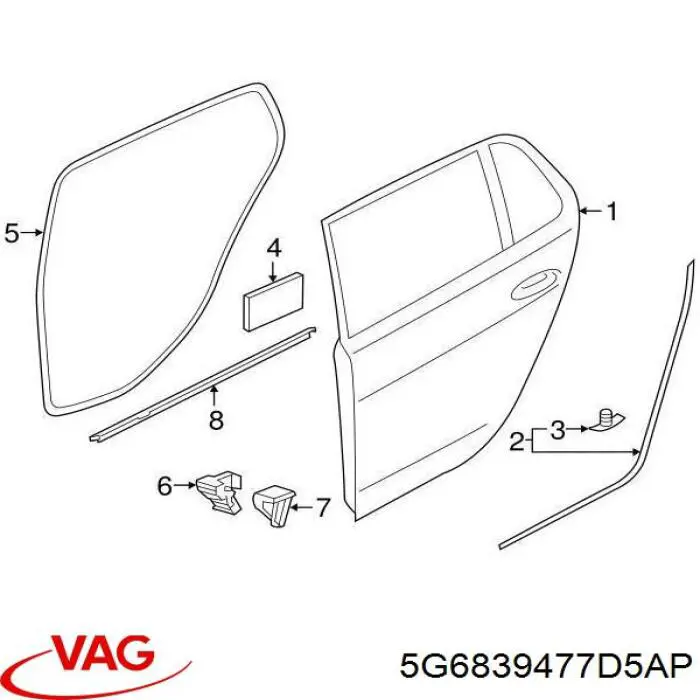 Молдинг опускного скла нижній, двері задньої, лівої VAG 5G6839477D5AP ціна, від 52.67 USD