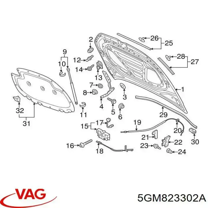 Завіса капота права VAG 5GM823302A ціна, від 54.23 USD