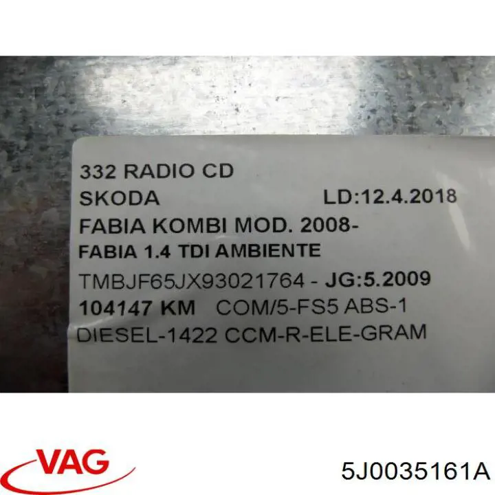 Магнітола (радіо AM/FM) Skoda Fabia II універсал (5J5, 545) (2007 - 2014) ціна, від 15.57 USD