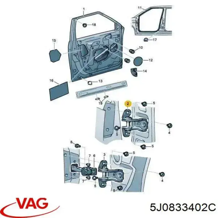Петля передніх дверей права VAG 5J0833402C ціна, від 11.59 USD