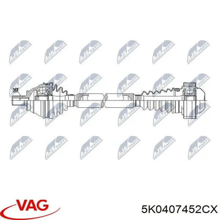 Піввісь передня, права VAG 5K0407452CX ціна, від 73.13 USD