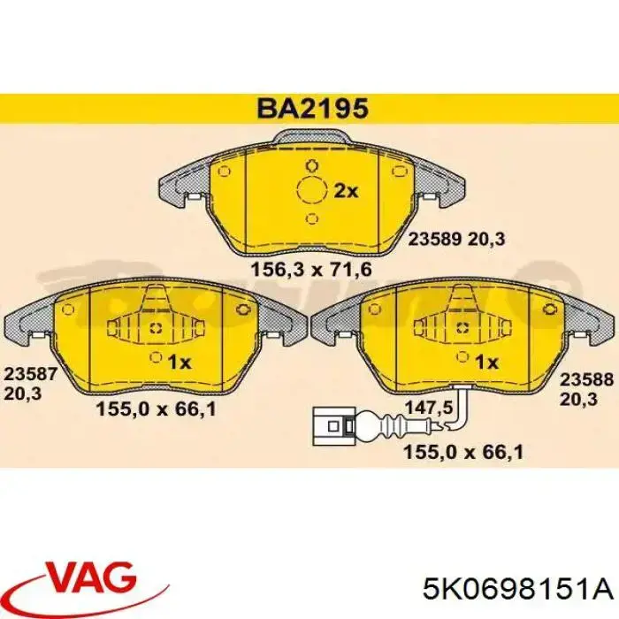 Гальмівні колодки VAG 5K0698151A ціна, від 29.95 USD