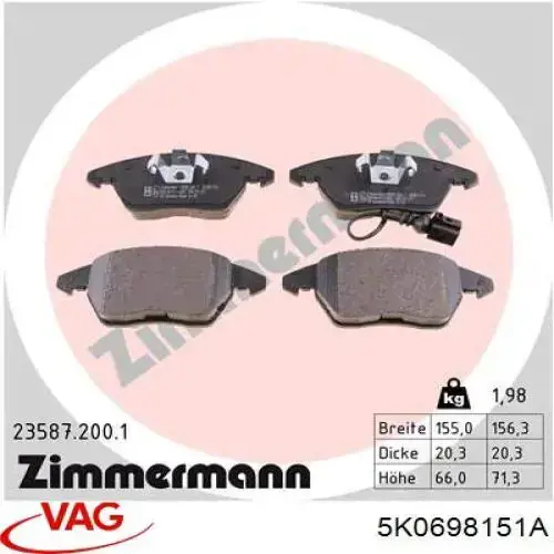 Передні тормозні колодки 5K0698151A VAG