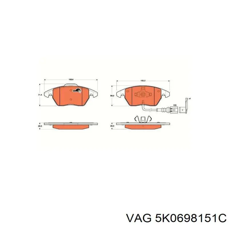 Купити 5K0698151C VAG Колодки гальмівні передні, дискові