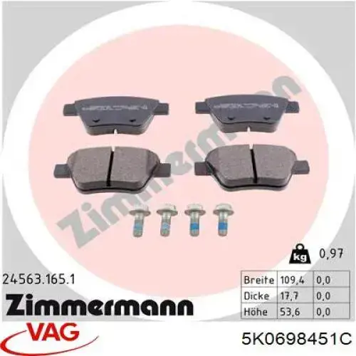 Задні гальмівні колодки 5K0698451C VAG