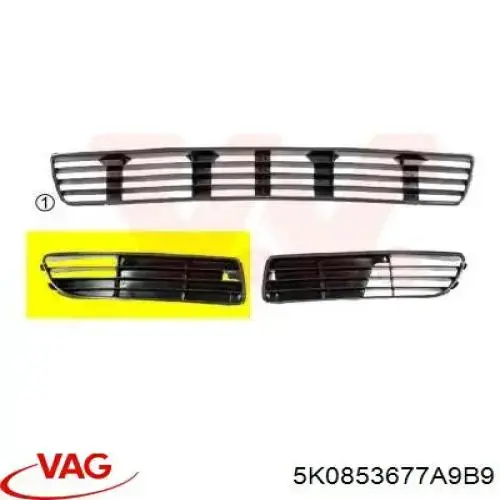Решітка переднього бампера, центральна VAG 5K0853677A9B9 ціна, від 16.63 USD