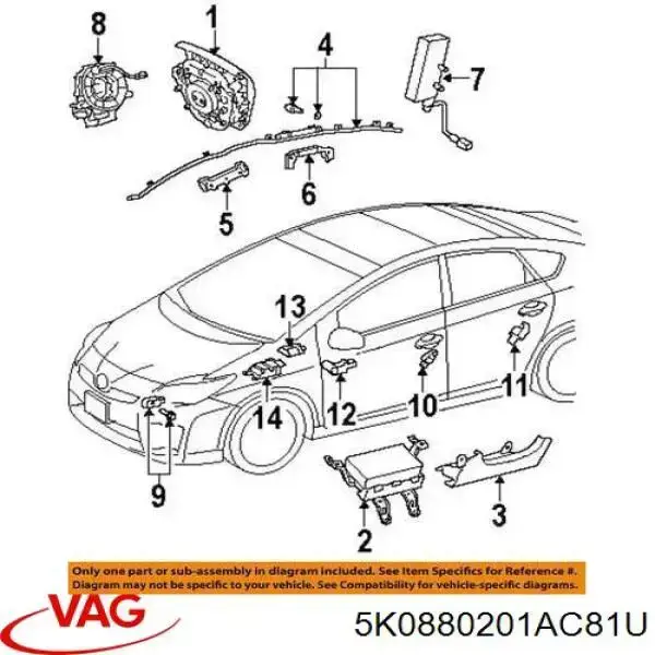 Подушка безпеки, водійська, AIRBAG VAG 5K0880201AC81U ціна, від 38.00 USD