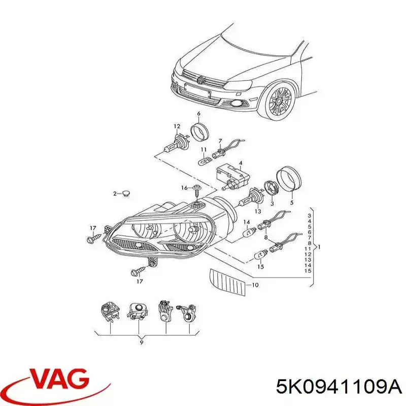 Цоколь лампи в фару VAG 5K0941109A ціна, від 13.62 USD