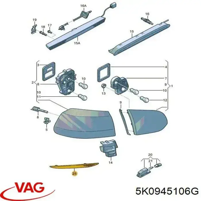 Купити 5K0945106G VAG Катафот (відбивач) переднього бампера, правий