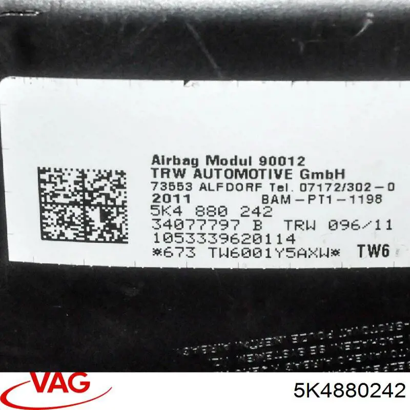 5K4880242 VAG Подушка Айрбег спинки сидіння правого