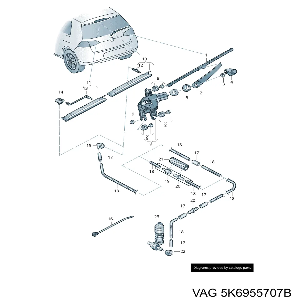 Важіль-поводок склоочисника заднього скла 5K6955707B VAG