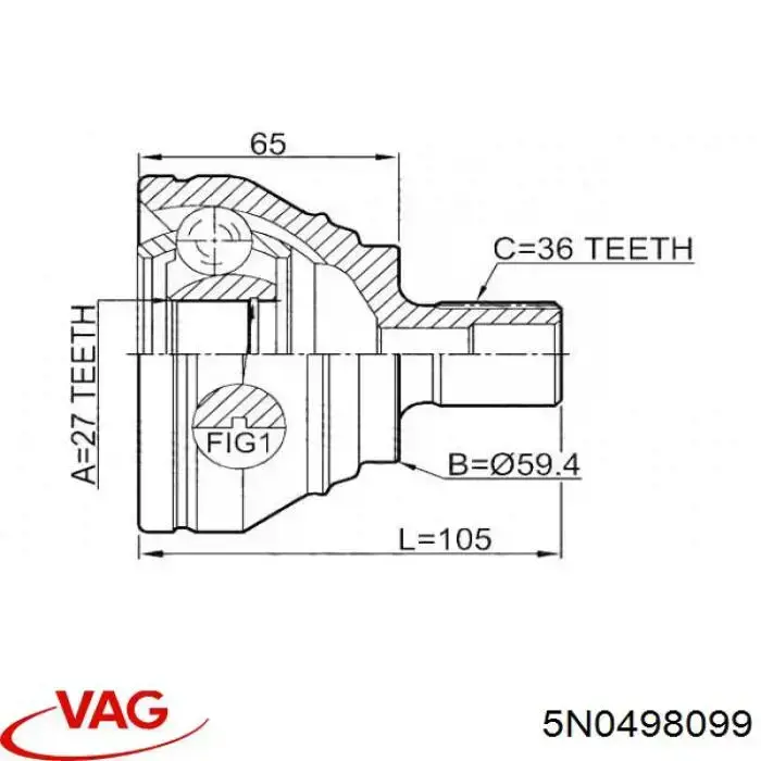 Граната колісна VAG 5N0498099 ціна, від 34.59 USD