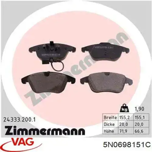 5N0698151C VAG Передні гальмівні колодки
