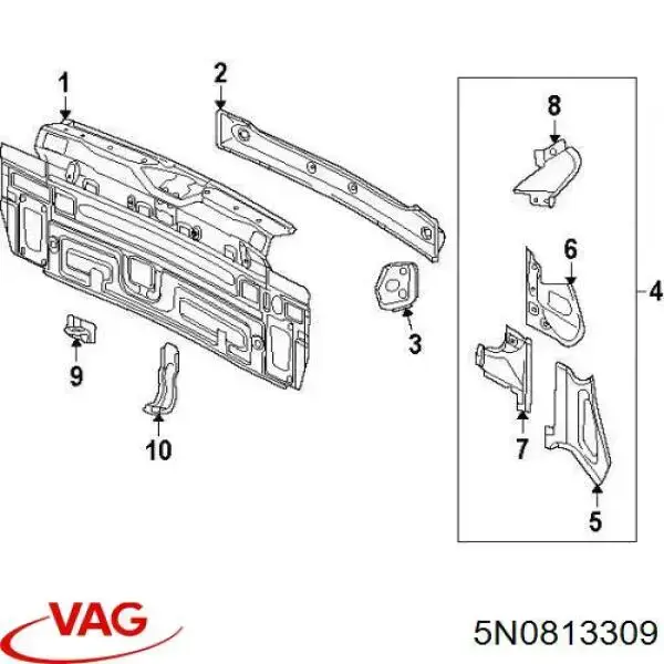 Купити 5N0813309 VAG Панель задня, багажного відсіку