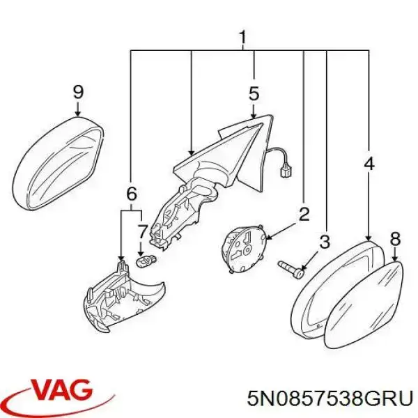 Купити 5N0857538GRU VAG Накладка/кришка дзеркала заднього виду, права