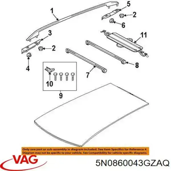 Купити 5N0860043GZAQ VAG Рейлінг даху лівий