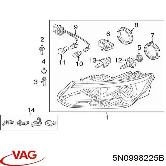 Кронштейн-адаптер кріплення фари передньої, лівої VAG 5N0998225B ціна, від 76.13 USD