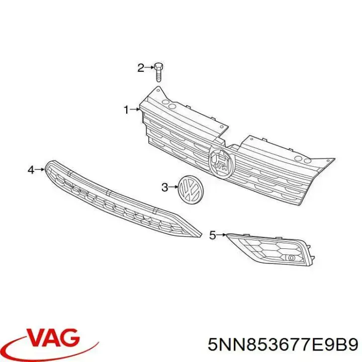 Решітка переднього бампера, центральна 5NN853677E9B9 VAG