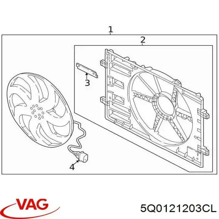 Дифузор радіатора охолодження, в зборі з двигуном і крильчаткою VAG 5Q0121203CL ціна, від 162.26 USD