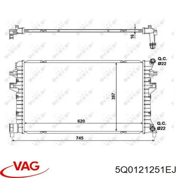 5Q0121251EJ VAG Радіатор охолодження двигуна, додатковий
