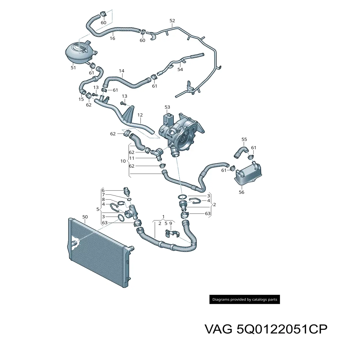 Шланг/патрубок радіатора охолодження, нижній VAG 5Q0122051CP ціна, від 63.33 USD
