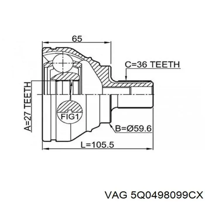 ШРУС зовнішній передній 5Q0498099CX VAG