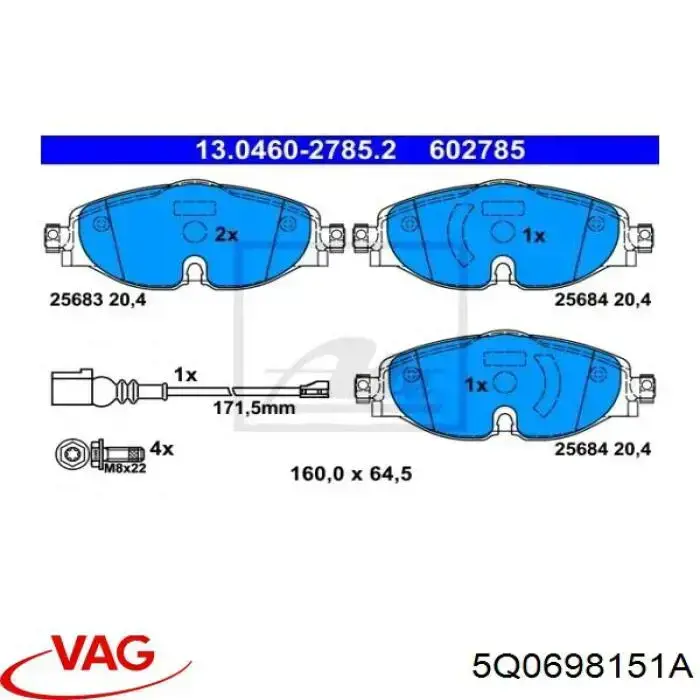 Купити 5Q0698151A VAG Колодки гальмівні передні, дискові