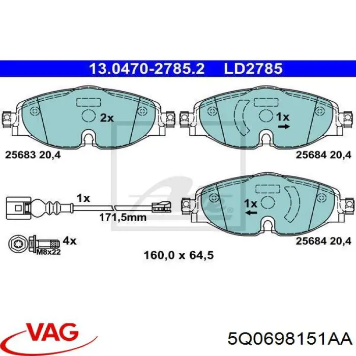 Передні тормозні колодки 5Q0698151AA VAG