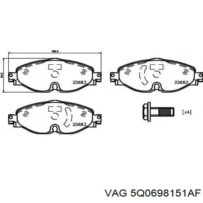 Купити 5Q0698151AF VAG Колодки гальмівні передні, дискові