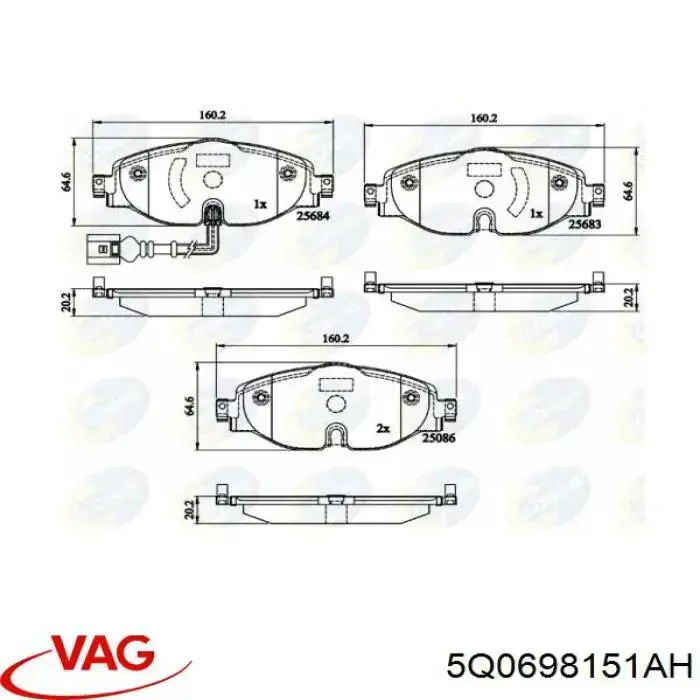 Купити 5Q0698151AH VAG Колодки гальмівні передні, дискові