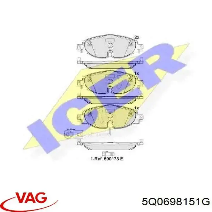 Купити 5Q0698151G VAG Колодки гальмівні передні, дискові