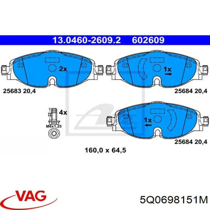 Передні тормозні колодки 5Q0698151M VAG
