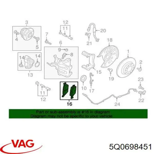 5Q0698451 VAG Колодки гальмівні задні, дискові