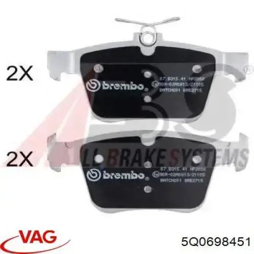 Задні гальмівні колодки VAG 5Q0698451 ціна, від 55.76 USD