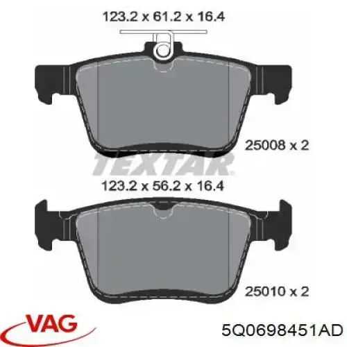 Задні гальмівні колодки VAG 5Q0698451AD ціна, від 67.44 USD