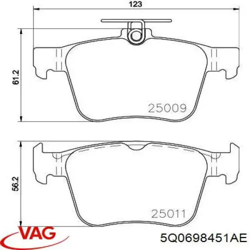 Задні гальмівні колодки VAG 5Q0698451AE ціна, від 48.54 USD