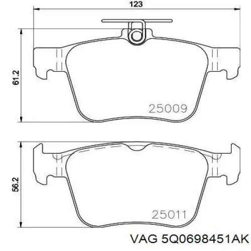 5Q0698451AK VAG Колодки гальмівні задні, дискові