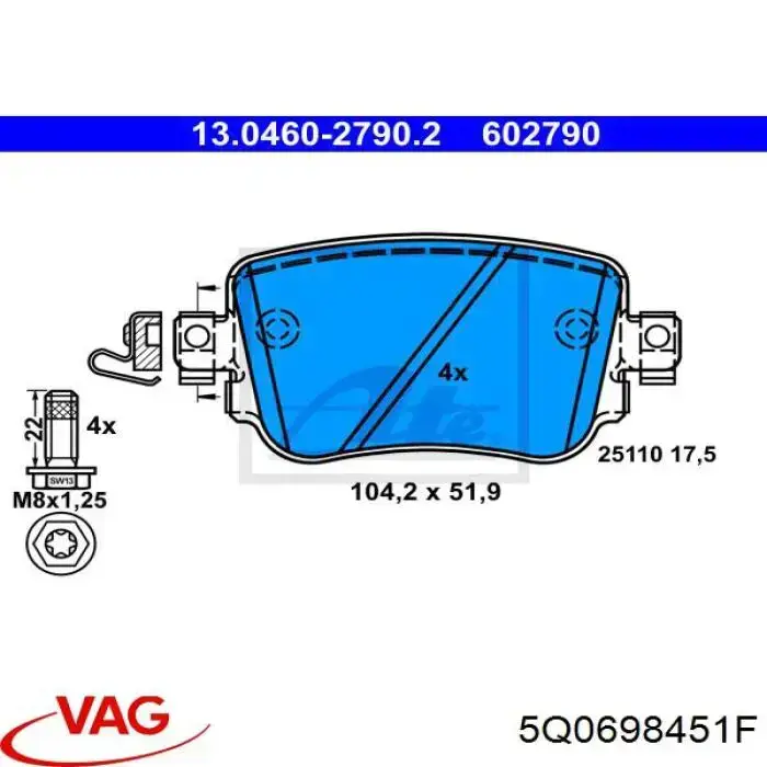 Задні гальмівні колодки VAG 5Q0698451F ціна, від 35.22 USD