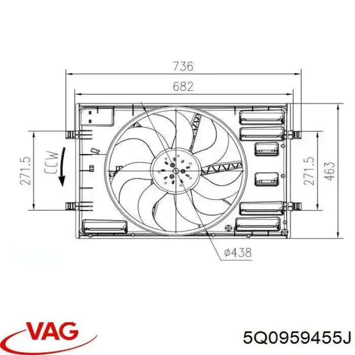 5Q0959455J VAG дифузор радіатора охолодження, в зборі з двигуном і крильчаткою