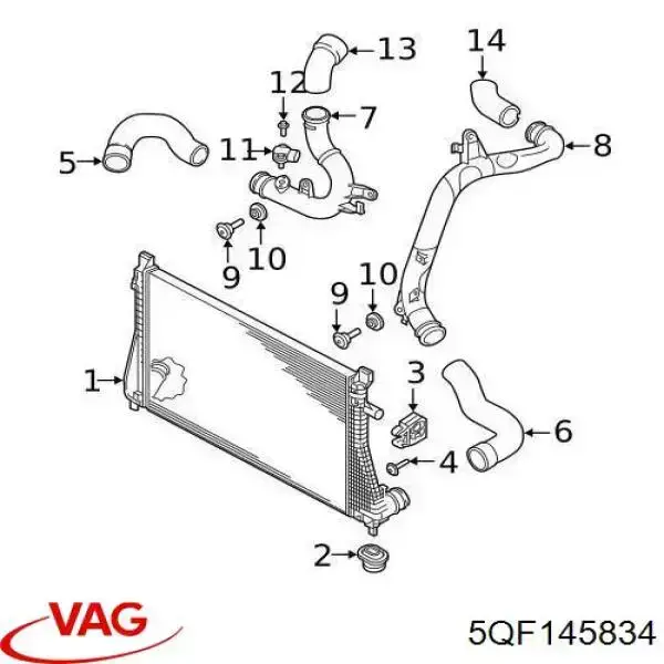 Шланг/патрубок интеркуллера, нижній лівий 5QF145834 VAG