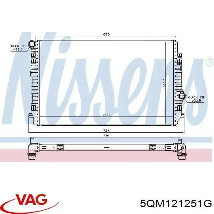 Радіатор основний VAG 5QM121251G ціна, від 143.87 USD
