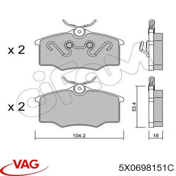 5X0698151C VAG колодки гальмівні передні, дискові