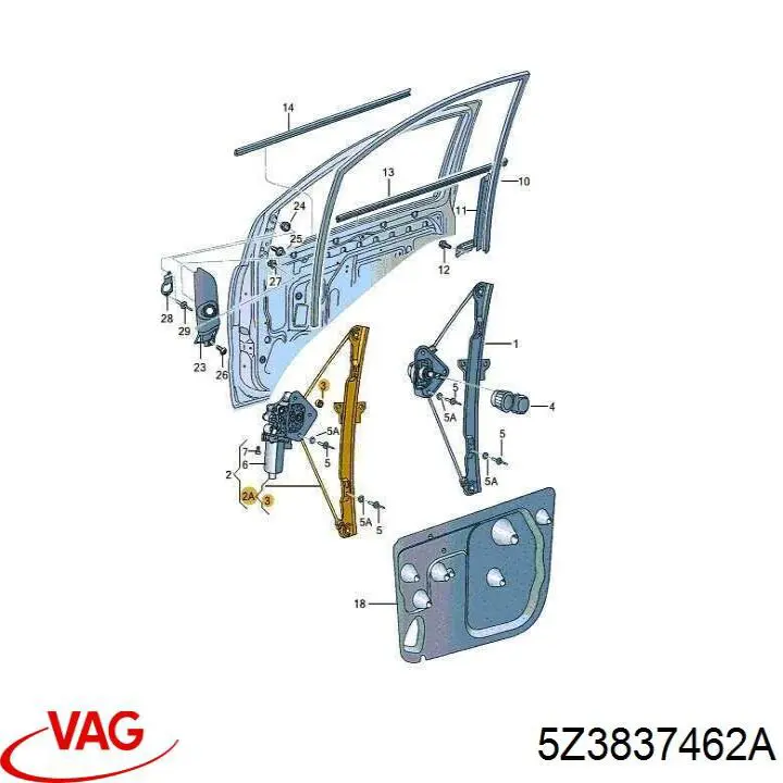 Механізм склопідіймача дверей передніх, правих VAG 5Z3837462A ціна, від 31.06 USD