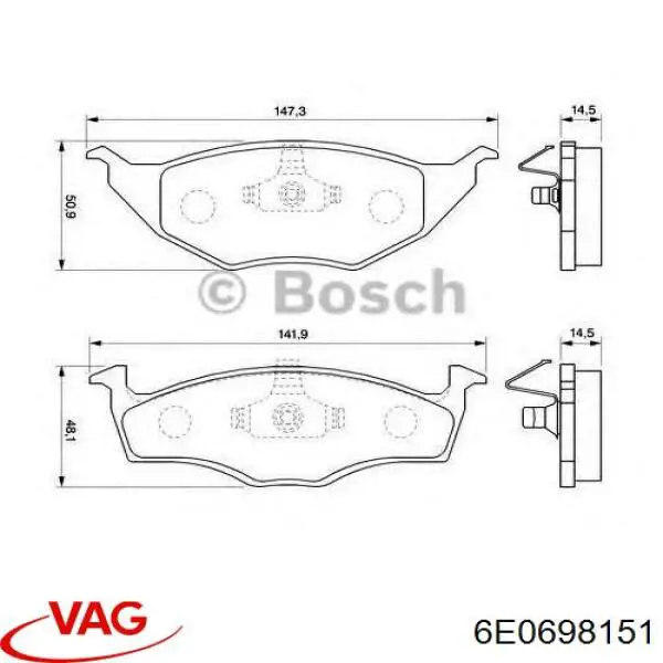 Купити 6E0698151 VAG Колодки гальмівні передні, дискові