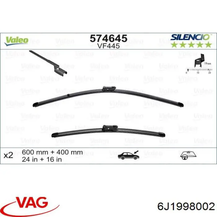 Купити 6J1998002 VAG Щітка-двірник лобового скла, водійська