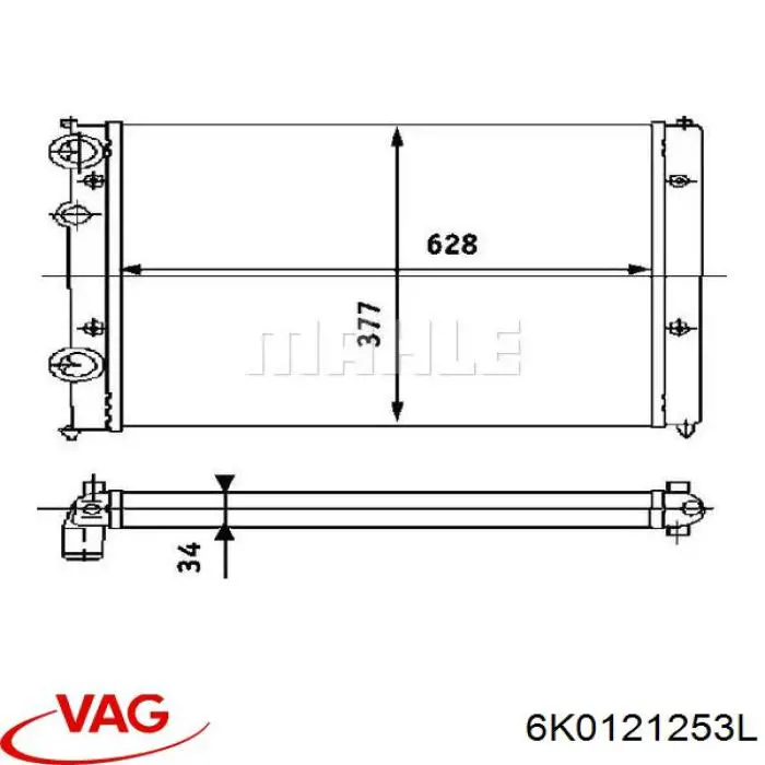 Радіатор охолодження двигуна 6K0121253L VAG