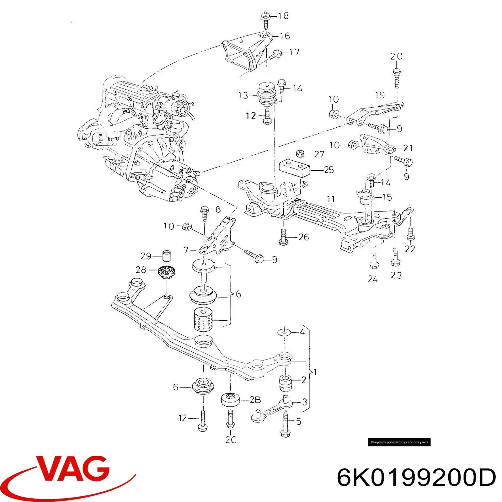 6K0199200D VAG Балка передньої підвіски (підрамник), передня