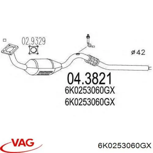 Конвертор-каталізатор (каталітичний нейтралізатор) VAG 6K0253060GX ціна, від 160.35 USD